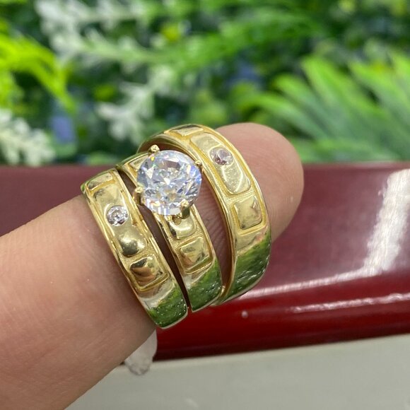 Anillos de Matrimonio Juego De Oro 10K Para Hombres y Mujeres - Picture 1 of 7